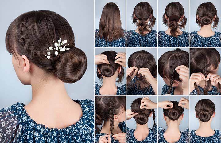 Side braided hairstyle for girls with bun