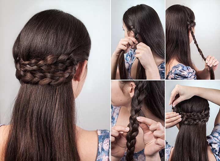 Image of Semi-braided look long gown hairstyle