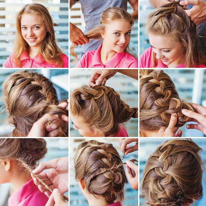 Fashionable half-up braid hairstyle tutorial Stock Photo by ©AlterPhoto  130441968