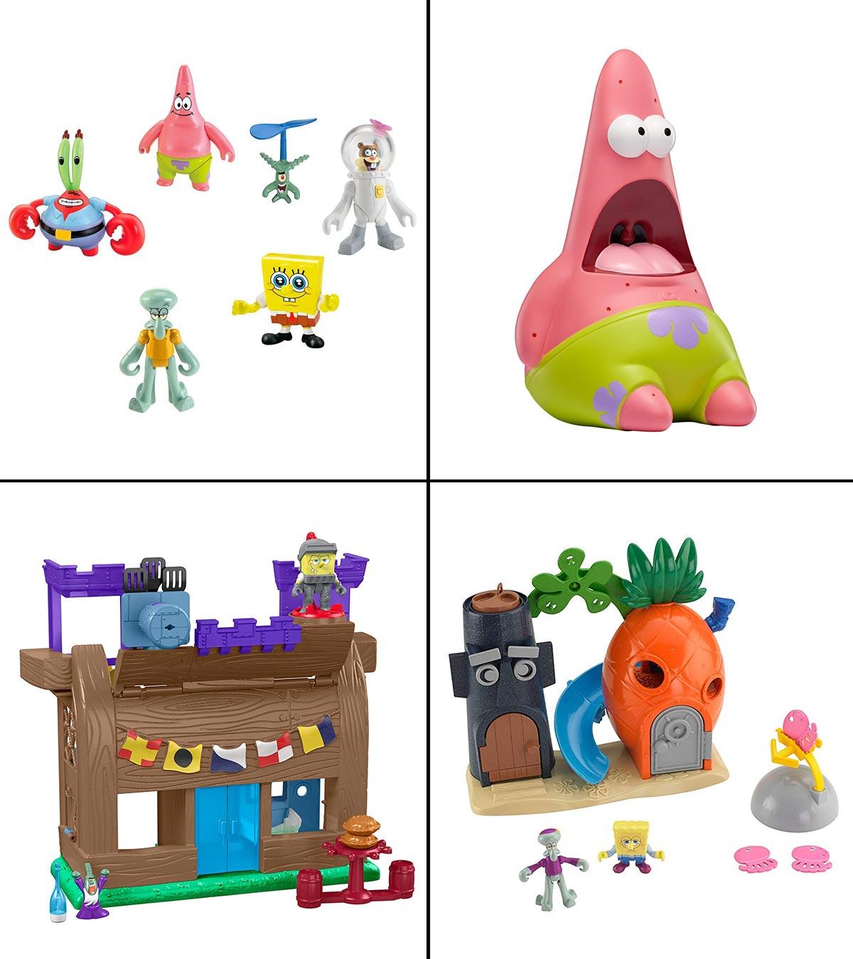 spongebob lifting stuffed animals