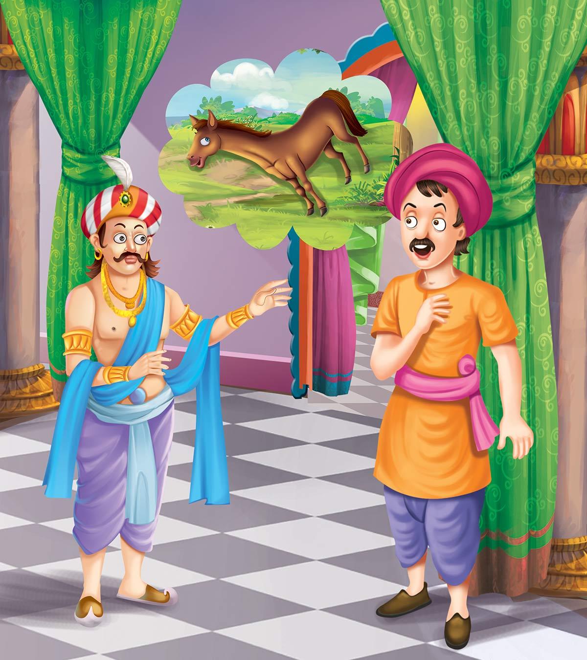 A Representation Of  Tenali Rama And Arab Horse