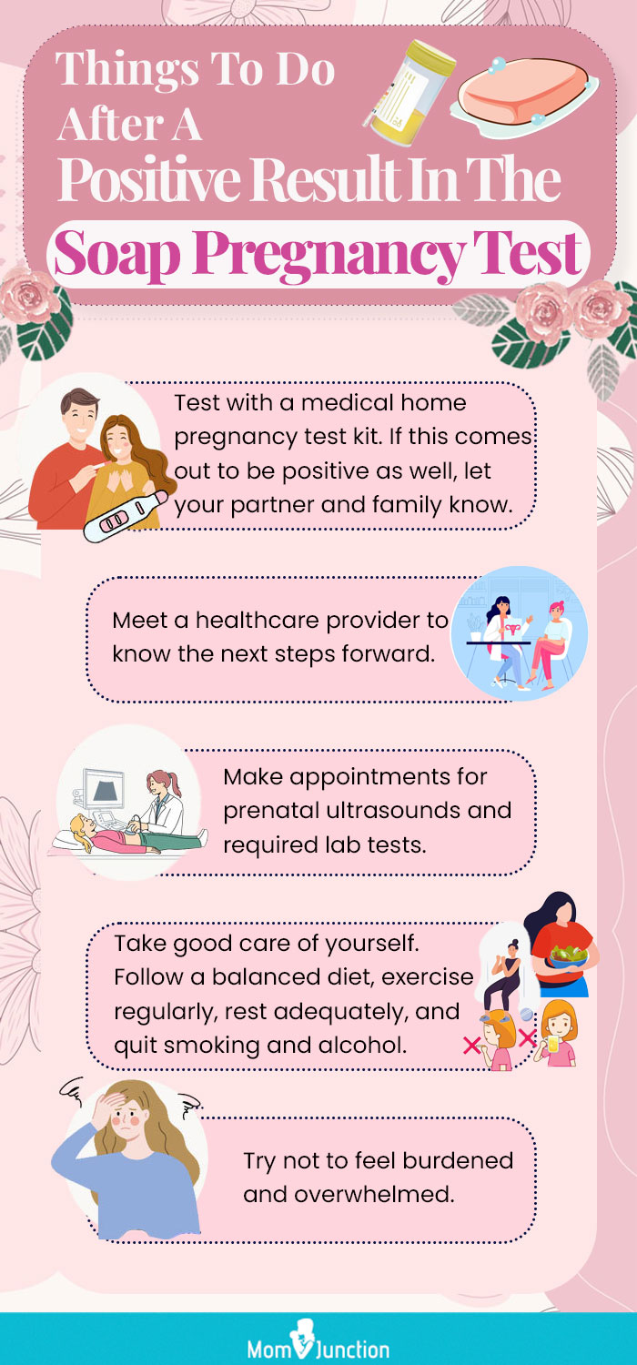 things to do after a positive result in the soap pregnancy test (infographic)