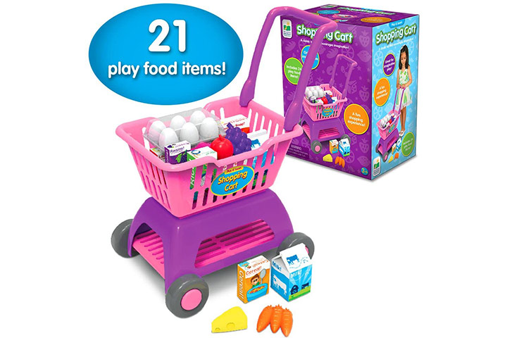 Play Circle By Battat Pink Shopping Day Grocery Cart Toy Shopping Cart With  Pretend Play Food Items Realistic Kitchen Accessories For Kids Ages 3 And