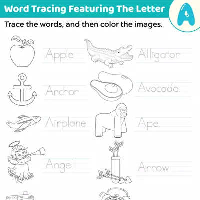 Trace The Words With The Letter "A"