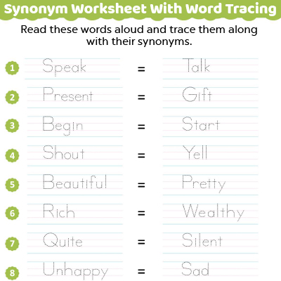 synonyms for kindergarten worksheets
