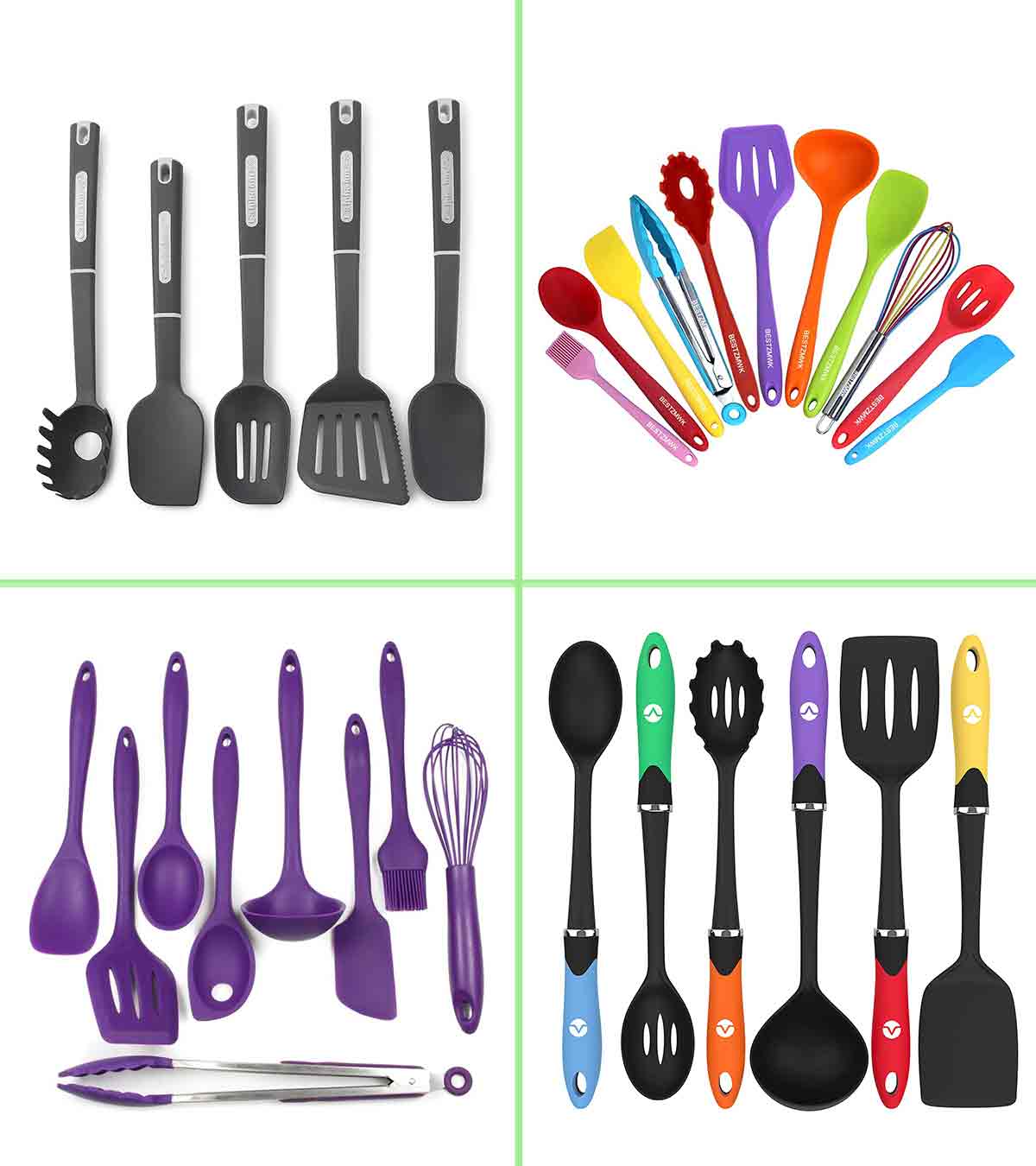 oannao Silicone Cooking Utensils Set - Heat Resistant Stainless Steel Kitchen  Utensils, Baking Tools Kitchen  Gadgets,Turner,Tongs,Spatula,Spoon,Brush,Whisk,Non-Stick Friendly,  Dishwasher Safe (Grey) 