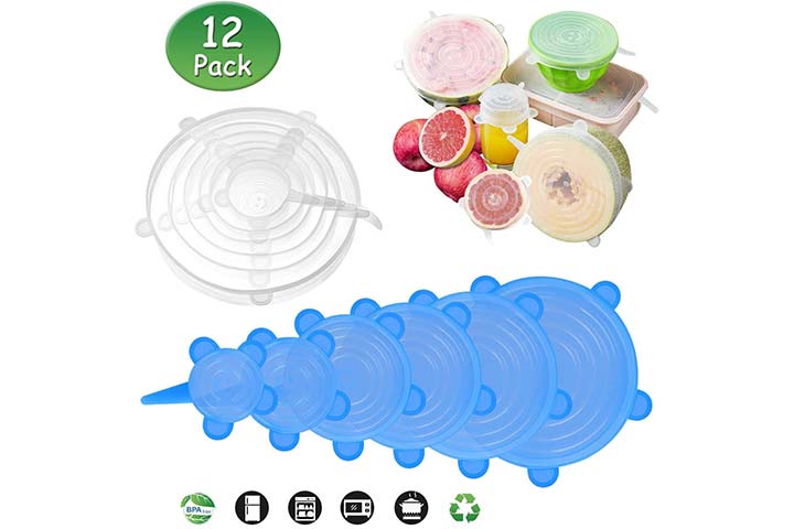 YAZJIWAN Silicone Stretch Lids, Durable & Eco-Friendly Elastic Lids  Reusable Heat Resistant Various Sizes Cover for Bowl (Blue-6pack)