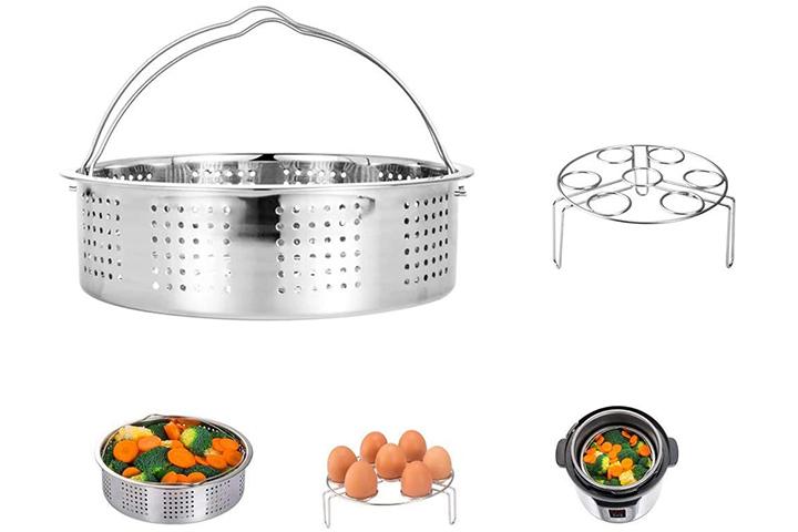 Vegetable Steamer Basket, Fits Instant Pot Pressure Cooker 5/6 QT and 8 QT,  18/8 Stainless Steel, Folding Steamer Insert for Veggie Fish Seafood Cooking,  Expandable to Fit Various Size Pot 