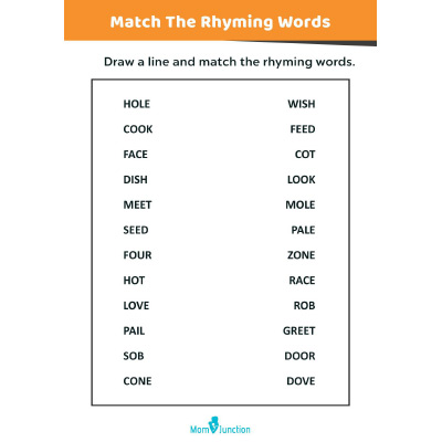 Match The Rhyming Words For Kindergarten