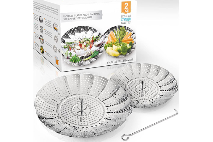 Vegetable Steamer Basket Stainless Steel Handle Extends to 9" Healthy  Keto Meals