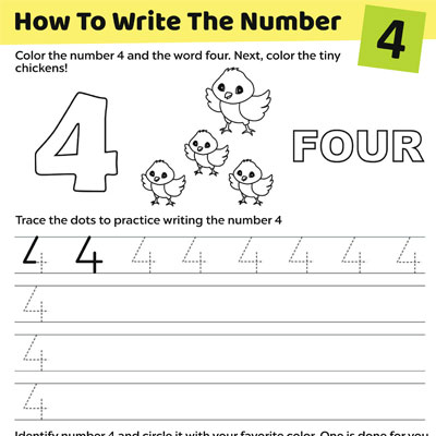 Trace The Number “4” Worksheet For Preschoolers