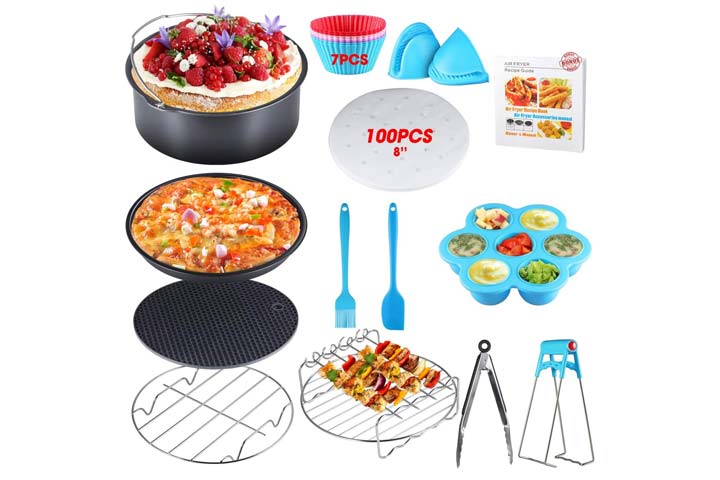  Air Fryer Accessories XL, 8inch air fryer Accessory Kit for  COSORI,Chefman, instant pot,Phillips Gowise Gourmia,Power XL Air Fryer, Fit  5, 5.5, 5.8, 6, 6.8, 8QT Air Fryer with Cake Pan, Pizza