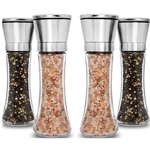 Flafster Kitchen Electric Pepper Grinder - Battery Powered Stainless Steel  Salt or Pepper Mill - Silver