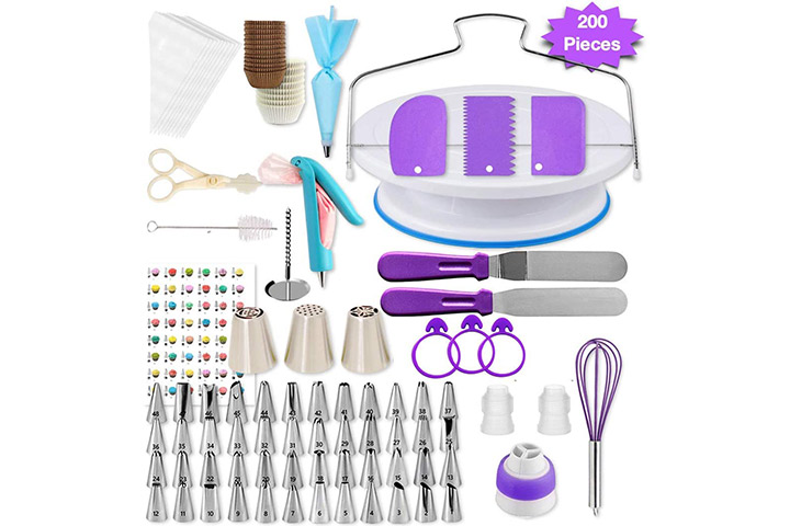 Shpebs Cake Decorating Supplies | Cake Decorating Kit Baking Supplies Set for Beginners | Rotating Cake Turntable Stand | Icing Piping Tips & Bags 