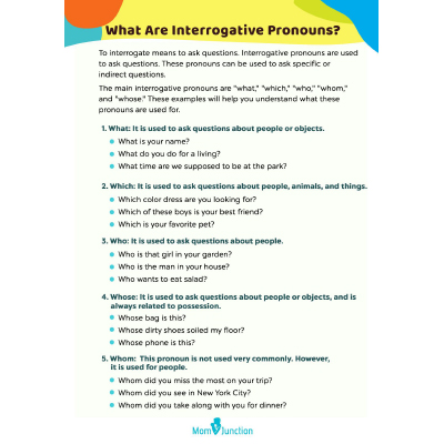 Interrogative Pronouns Worksheets For Kids