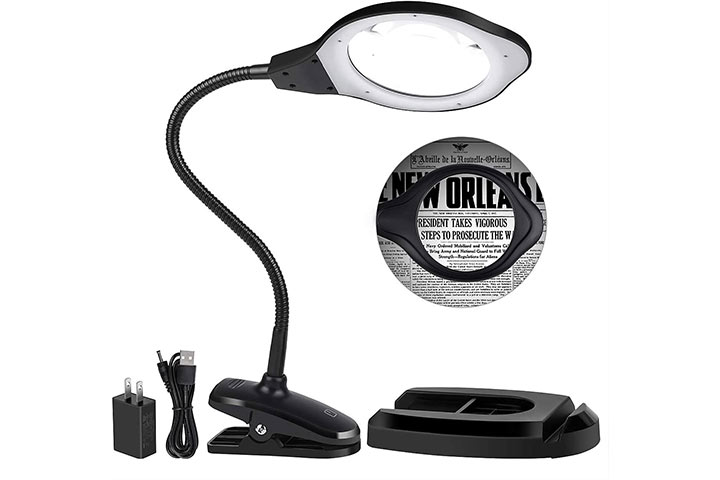 NOEVSBIG Magnifying Lamp with Light, 3 Adjustable LED 10 Large, Black