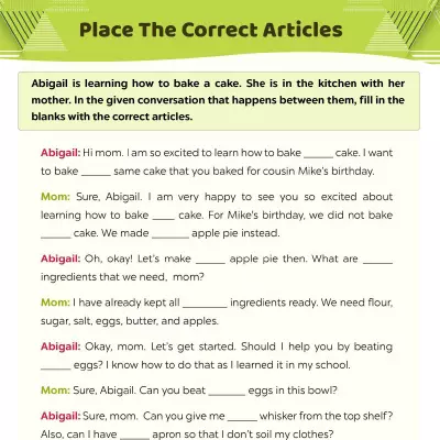 Place The Correct Articles (A, An, The) In The Sentences