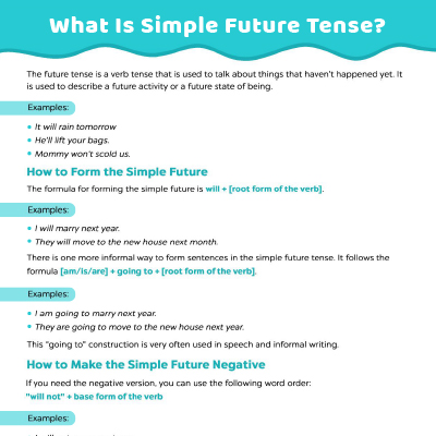 Verb Tense Worksheet: Simple Future Tense
