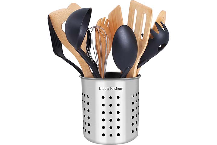 Just Houseware Gold Stainless Steel Utensil Holder, Cooking