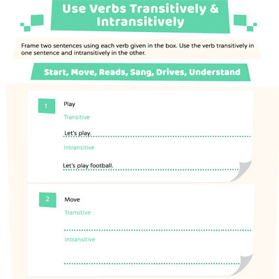 Verb Tense Worksheets: Transitive And Intransitive Verbs