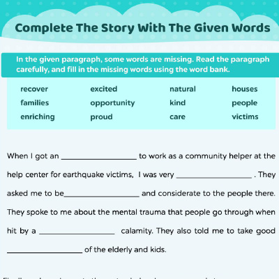 Vocabulary Worksheets: Complete The Story With Given Words