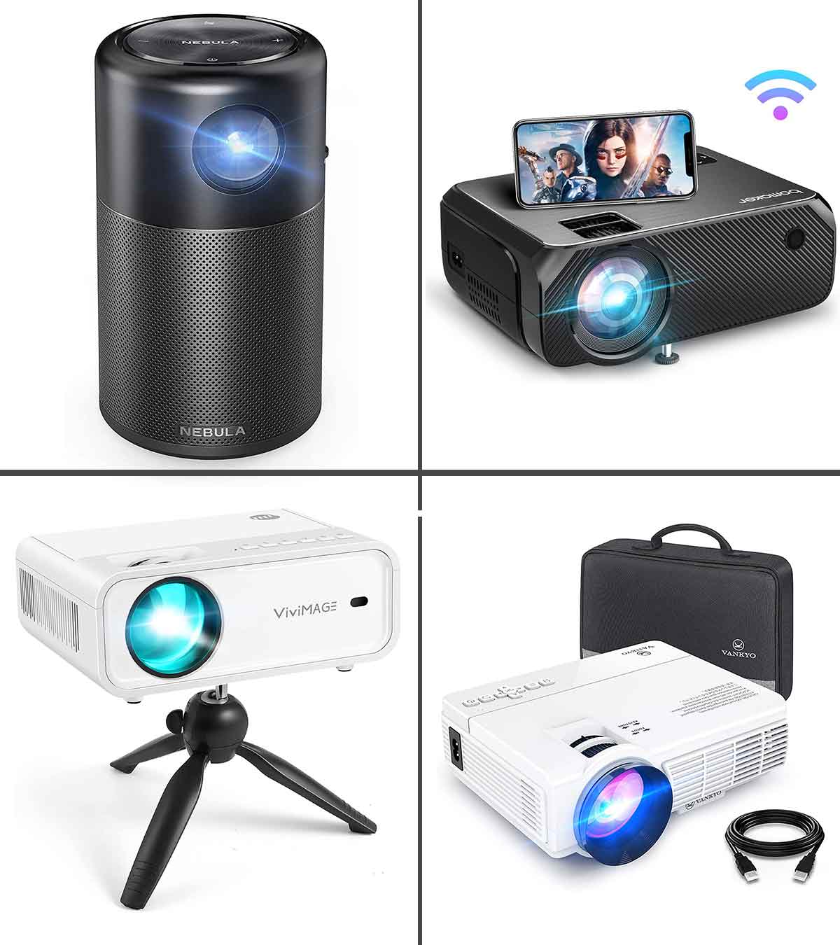 AKASO Portable Pico Projector 1080P HD DLP LED 50 ANSI Lumens with WiFi,  HDMI, USB, Micro SD and 3.5 mm Audio and Remote Control for iPhone/Android  Laptop/PC/Game/Home Theater : : Electronics