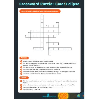Lunar Eclipse Worksheets: Crossword Puzzle