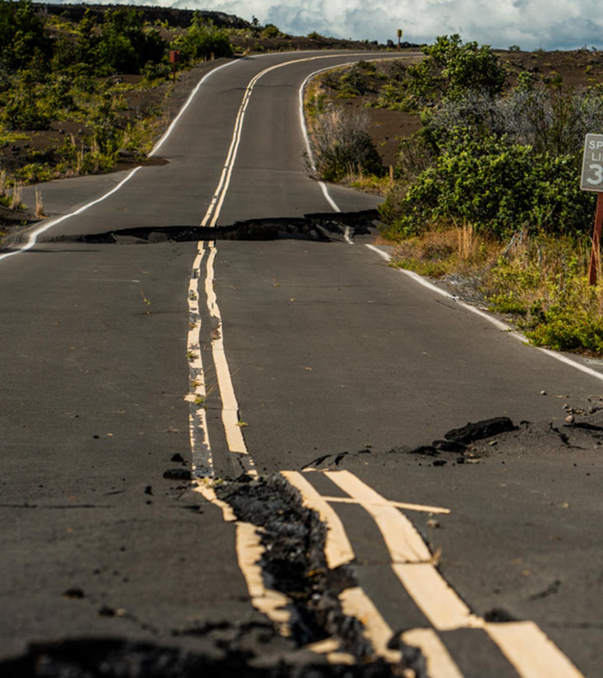 A massive earthquake on a road