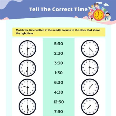 Tell The Correct Time: Matching Half Hours