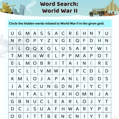 World War 2 Worksheets: Word Search Activity For Kids