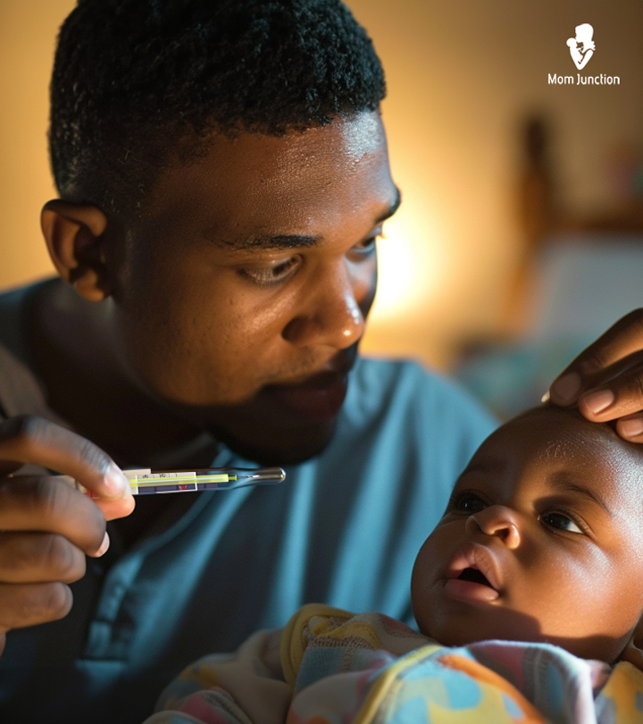 A person checking a baby