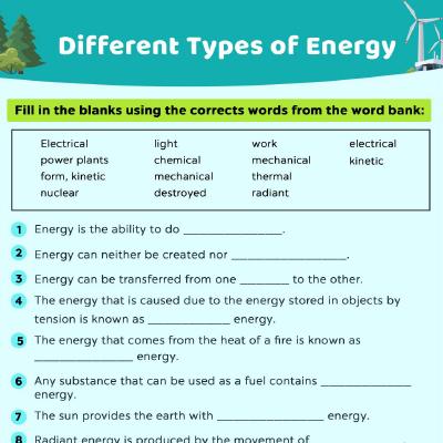 Forms Of Energy Worksheet: Fill In The Blanks