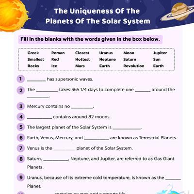 Solar System Worksheets Grade 3