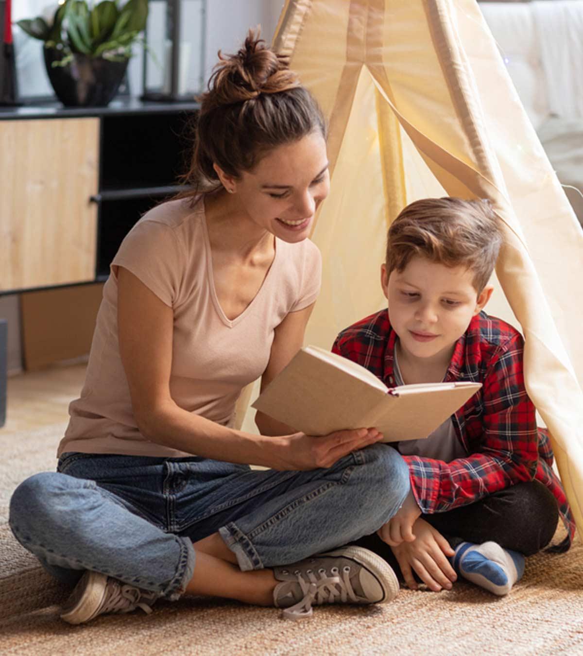 A Mother And Son Reading Book