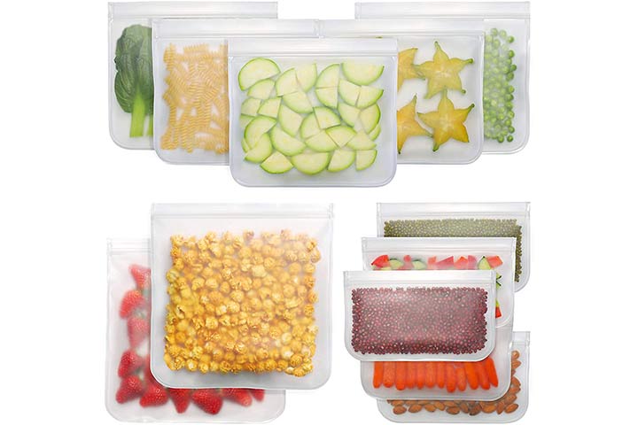 Reusable Food Storage Bags, Bpa Free Reusable Freezer Bags, Peva Leakproof  Silicone Food Bags, 5 Gallon Freezer Bags, 5 Reusable Sandwich Bag, 2  Reusable Snack Bags, Kitchen Accessories - Temu