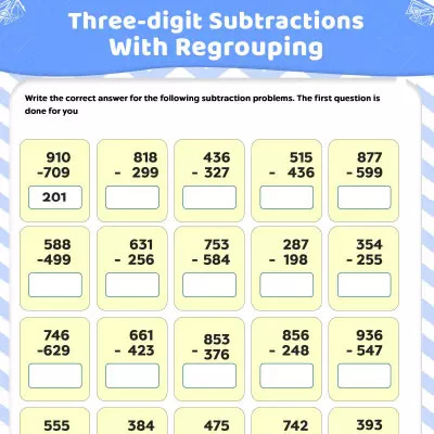 Three-digit Subtraction Worksheets With Regrouping