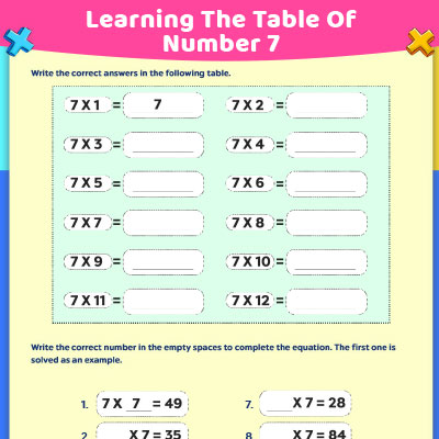 Multiplication Worksheet: Learning The Table Of Number 7