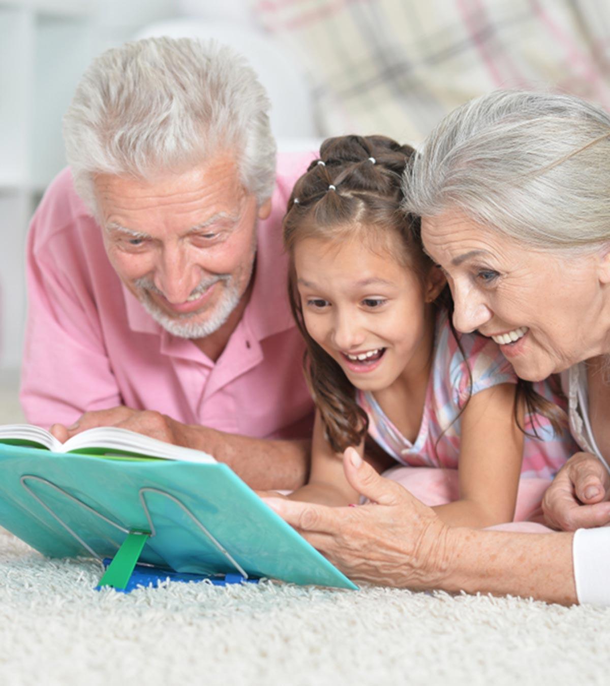 An older couple with their granddaughter