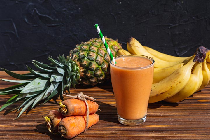 Carrot and pineapple mix, a vegan lactation smoothie recipe
