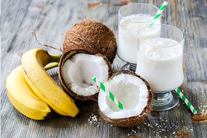 Refreshing banana and coconut drink for kids