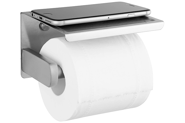mDesign Modern Over The Tank Hanging Toilet Tissue Paper Roll Holder and Reserve for Bathroom Storage - Stores 3 Extra Rolls, Holds Jumbo-Sized