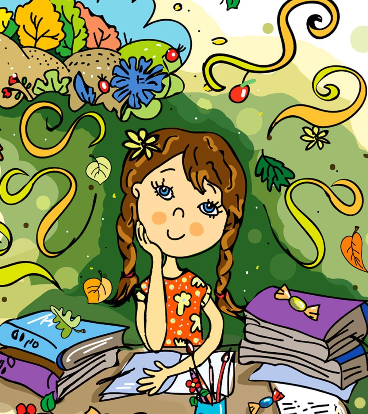 A small girl reading acrostic poems