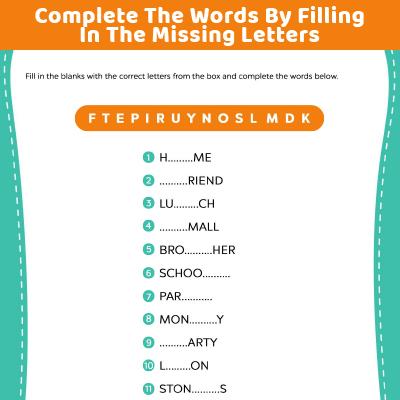 Complete The Words By Filling Missing Letters | MomJunction