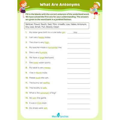 Second Grade Antonyms Worksheets For Kids - Free & Printable | MomJunction