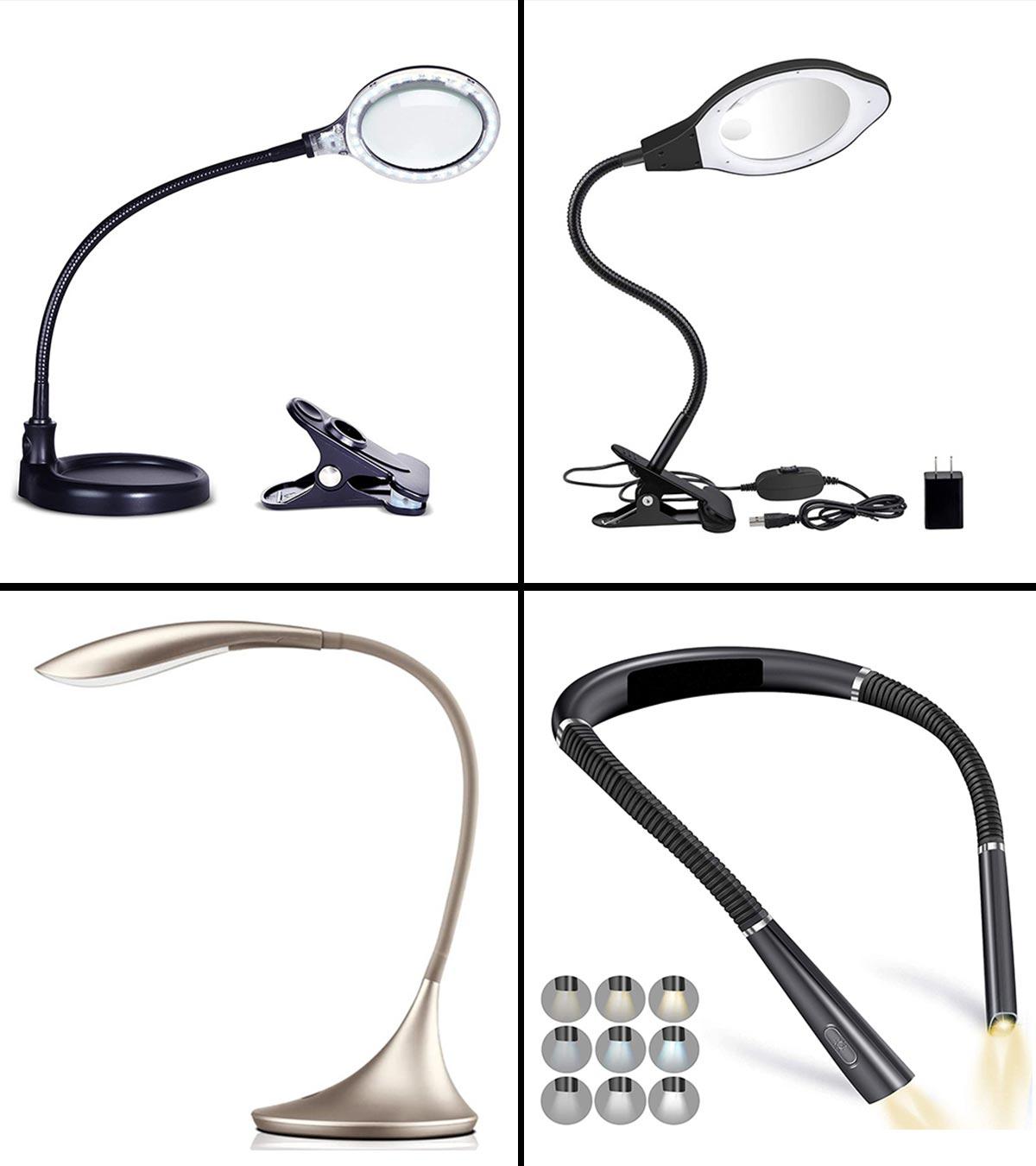 LANCOSC Magnifying Glass with Light and Stand, 5 Inches 5X Real Glass Lens, 3 Color Modes Stepless Dimmable LED Desk Lamp, Adjustable Arm Lighted