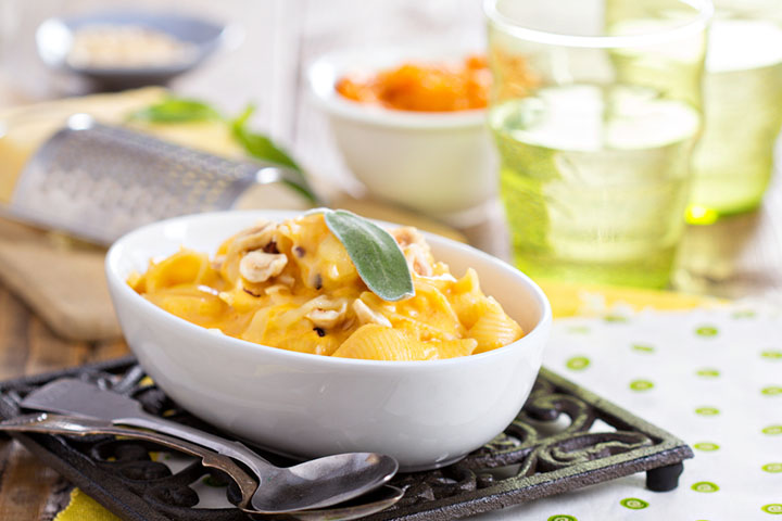 Butternut squash with mac and cheese. 