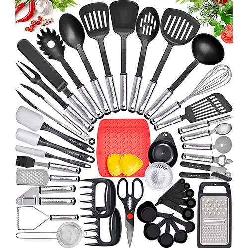 Core Kitchen - 10 Piece Silicone Utensil Set in Assorted Colors with  Overmold Solid Core: Home & Kitchen 