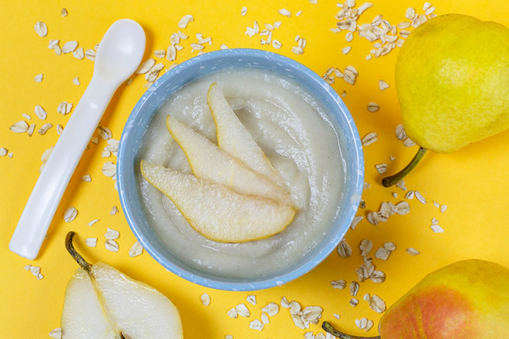Steamed pear cereal for your 4-month baby