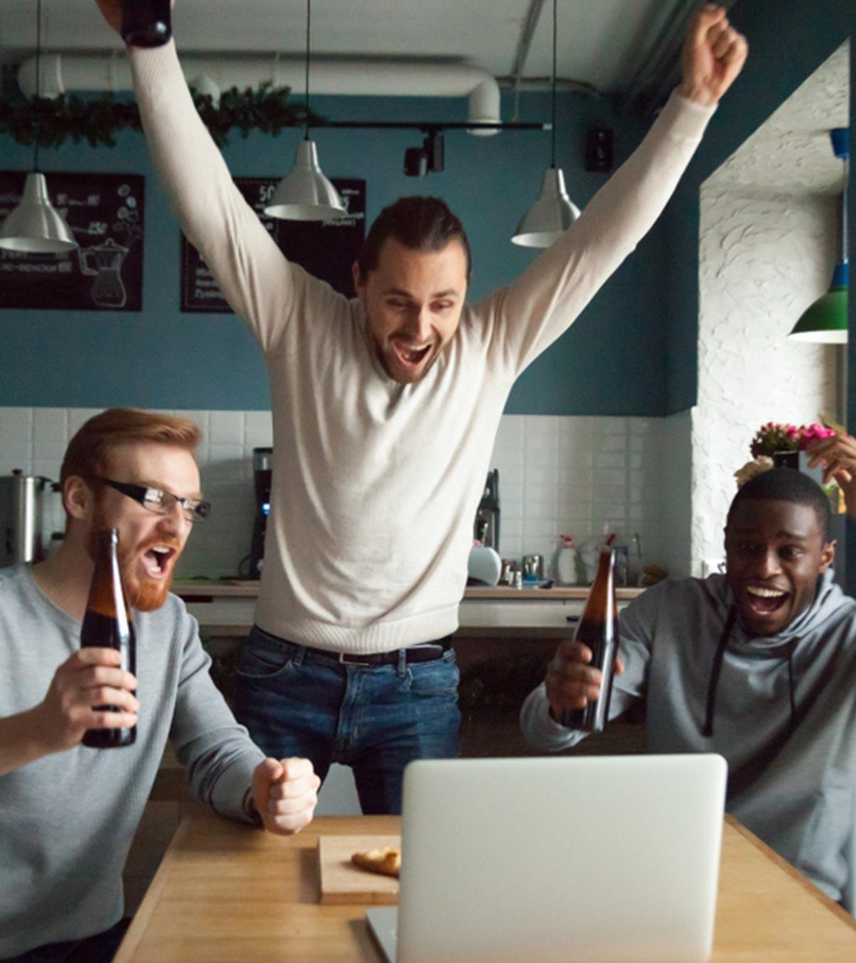 Few guys are playing online drinking games