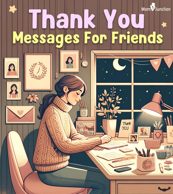 A girl writing a thank you message for her friends